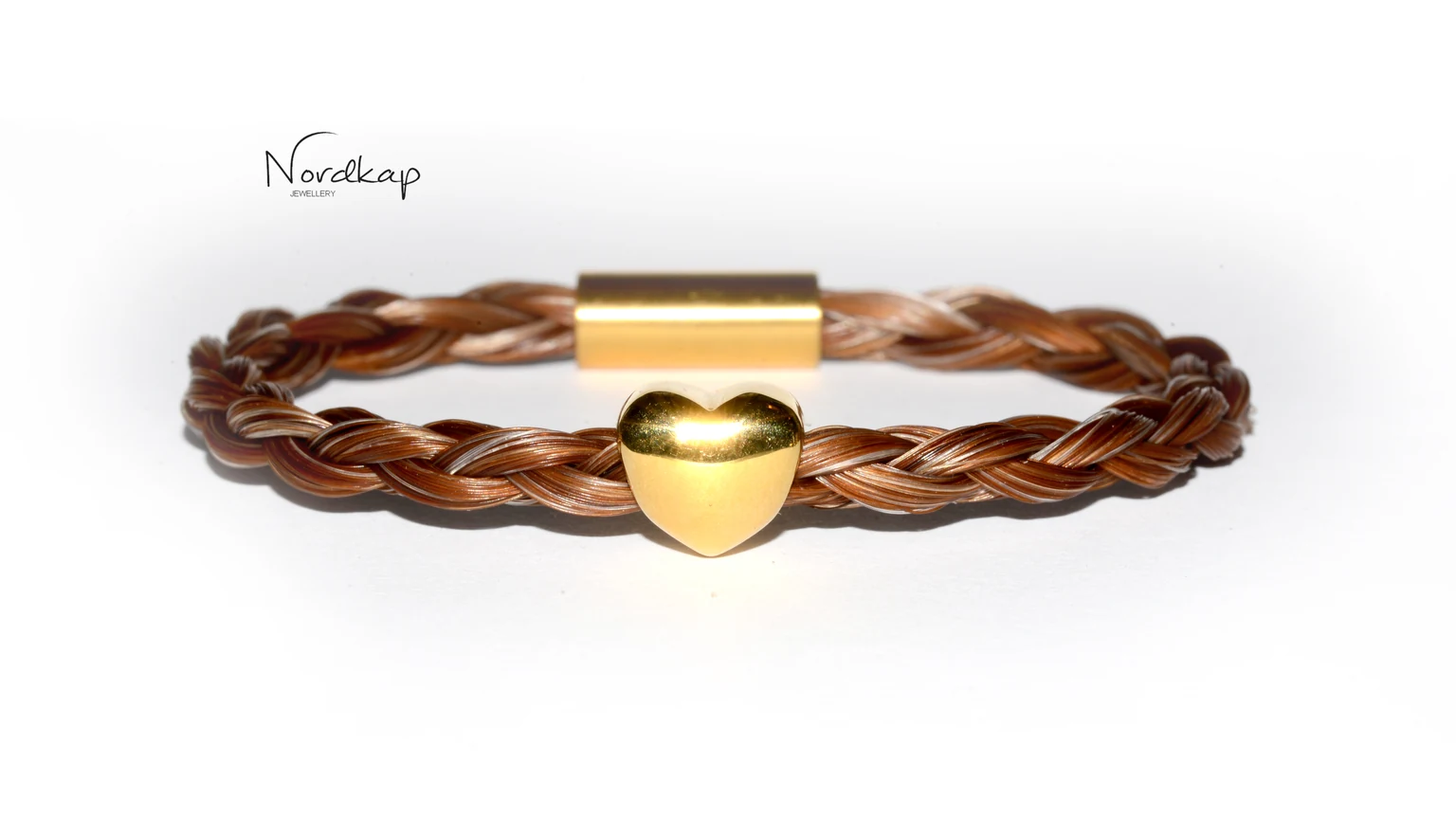 Armband aus braunem Pferdehaar mit goldfarbenem Herz